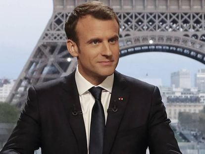 El presidente francés, Emmanuel Macron, durante la entrevista este domingo.
