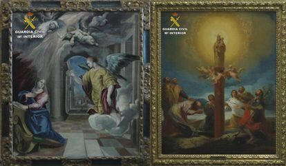 &#039;La Anunciaci&oacute;n&#039; de El Greco y &#039;La Aparici&oacute;n de la Virgen del Pilar&#039; de Goya (a la derecha), en una imagen facilitad por la Guardia Civil en 2011. 