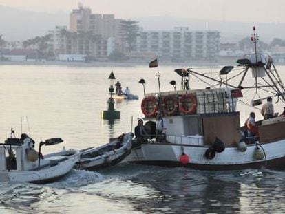 Embarcaciones pesqueras en la bah&iacute;a de Algeciras.