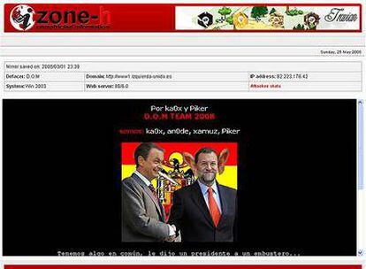 Los ciberpiratas dejaron en la <i>web</i> de IU la foto de Rajoy y Zapatero. Después fueron detenidos.