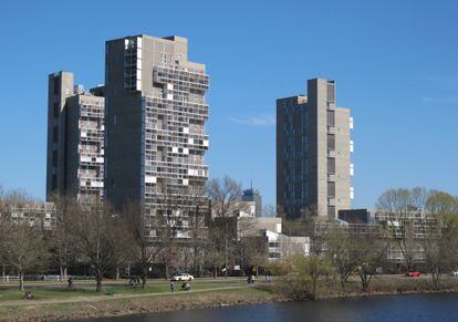 El Peabody Terrace, un edificio icónico que define el perfil de Cambridge desde el río Charles.
