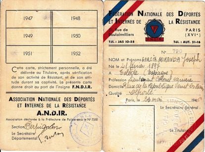 Documento de la Resistencia francesa a nombre del teniente coronel José María García-Miranda.