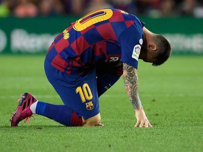 Messi al partit entre el FC Barcelona i el Villarreal al Camp Nou.