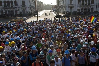 Protesta de mineros en Lima, el viernes pasado.