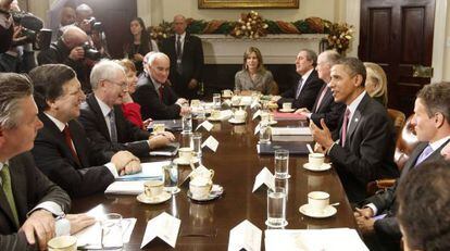 El presidente de EE UU se reúne con líderes europeos en la Casa Blanca.