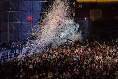 Andrés Manuel López Obrador celebró frente a miles de mexicanos en el Zócalo.