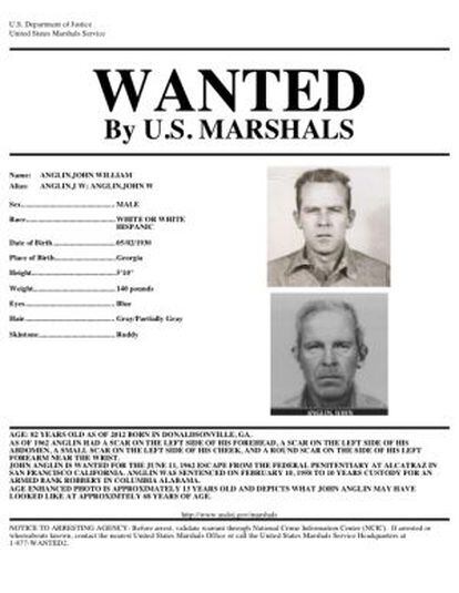 Cartel de 'se busca' del FBI con el aspecto de John Anglin.