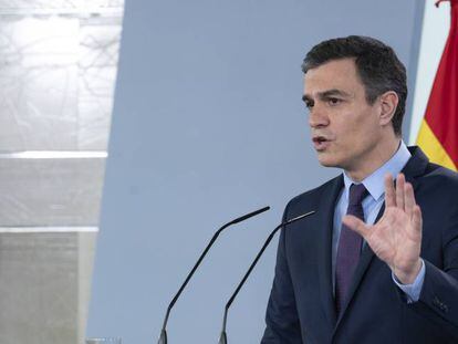 El presidente del Gobierno, Pedro Sánchez, durante una rueda de prensa