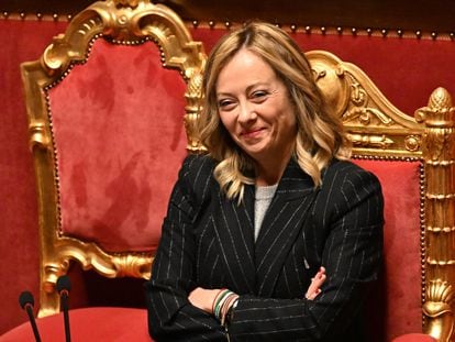 La primera ministra italiana, Giorgia Meloni, en una sesión en el Senado, en Roma (Italia), el 13 de diciembre.