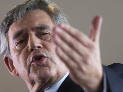 Gordon Brown en pleno discurso ante los militantes laboristas