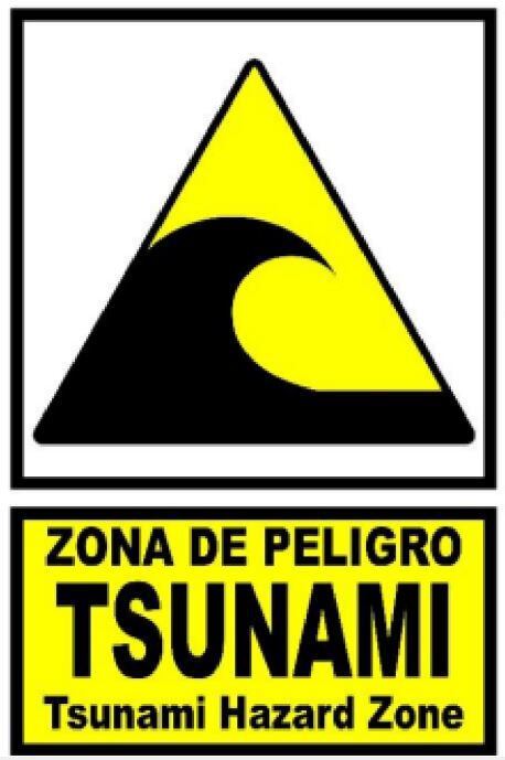 Una de las señalizaciones de la guía ilustrada presentada por el Ministerio del Interior en la que se advierte de que una zona es de riesgo en caso de maremotos.