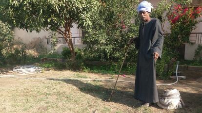 L'especialista en capturar serps Abdul Hamed, amb una cobra al jardí de l'Hotel New Memnon de Luxor.