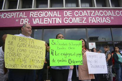 Trabajadores de Coatzacoalcos, Veracruz, durante la manifestaci&oacute;n