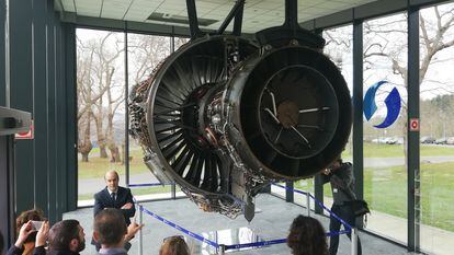 Turbina aeronáutica de baja presión expuesta en la sede de ITP Aero en Zamudio (Bizkaia).