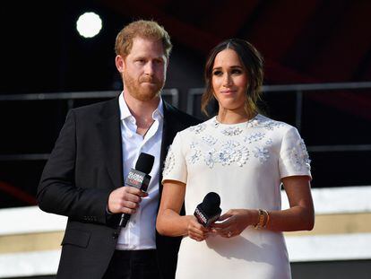 El príncipe Enrique y Meghan Markle durante el festival Global Citizen Live 2021, en Central Park, Nueva York.