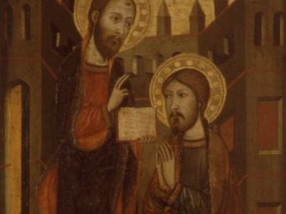 San Lucas recibido como discípulo de san Pablo (1370), del maestro de Villahermosa.