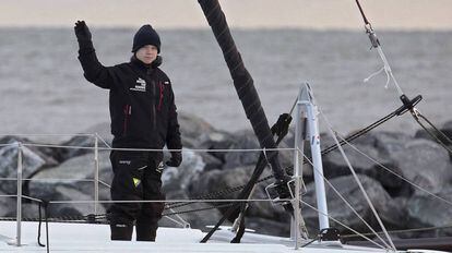 Greta Thunberg, a bordo del catamarán que la trajo a la cumbre del clima.