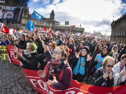 Momento de la manifestaci&oacute;n en la Praza do Obradoiro.