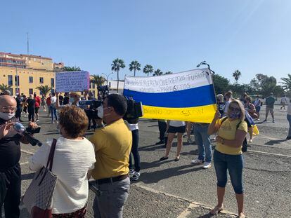 Pancarta en una manifestación en Arguineguín, (Mogán, Gran Canaria), el 31 de octubre de 2020.