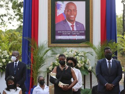 La exprimera dama de Haití, Martine Moïse, durante un homenaje a su esposo, Jovenal Moïse, asesinado en 2021.