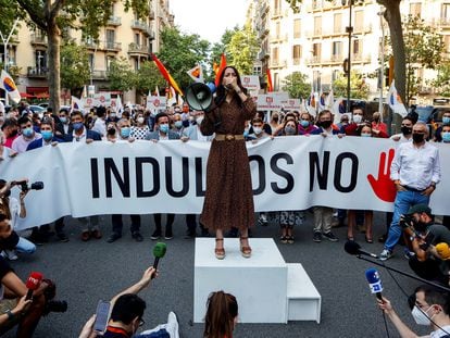 La presidenta de Ciudadanos,, Inés Arrimadas , en un momento de la protesta. EFE/ Quique García