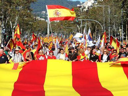 Imatge de la manifestació d'aquest dissabte a Barcelona a favor de la unitat d'Espanya.