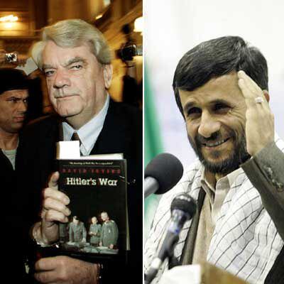 Izquierda, David Irving en el tribunal de Viena. Derecha, el presidente iraní Mahmud Ahmadineyad.
