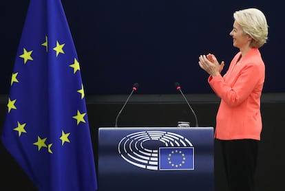 Ursula von der Leyen, durante su discurso este miércoles en el Parlamento Europeo.