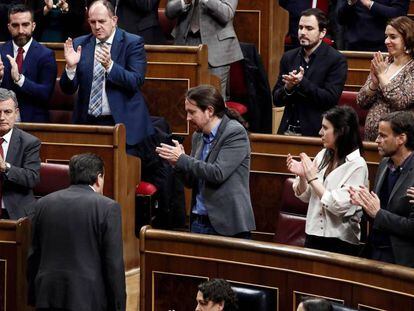 El diputado de Teruel Existe, Tomás Guitarte, tras su intervención en el Congreso.