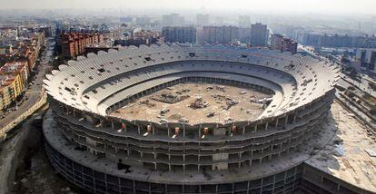 Vista panor&aacute;mica del solar del Valencia CF, con el nuevo estadio en construcci&oacute;n. 