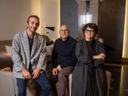 Desde la izquierda, Ali Ahmadzadeh, Mehran Tamadon y Sepideh Farsi, directores de cine iraníes, este miércoles por la noche en Valladolid.