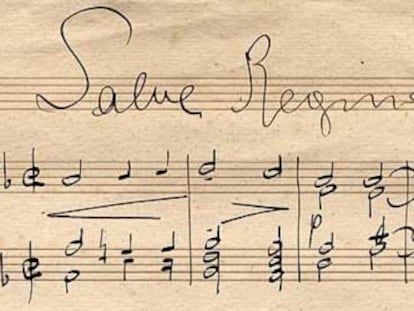 Pentagrama de la partitura 'Salve Regina'.