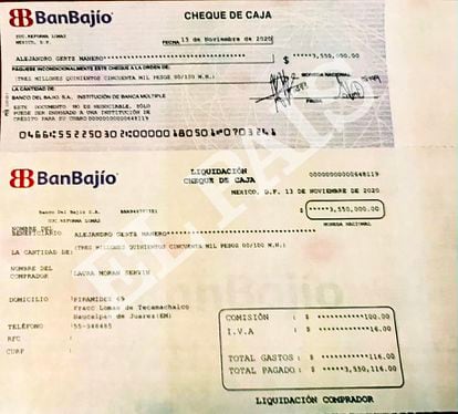 Imagen del cheque que Laura Morán, pareja de Federico Gertz, giró al fiscal en noviembre de 2020. 