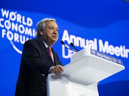 El secretario general de la ONU, António Guterres, durante su discurso, este miércoles en el Foro de Davos.