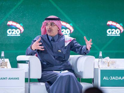 El ministro de Finanzas saudí, Mohammed Al-Jadaan, habla durante la reunión de ministros de Economía del G-20 que empezó esta tarde en Riad.