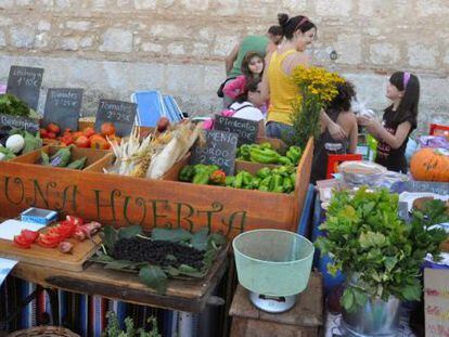 Exposición de productos de Date una Huerta en un mercadillo