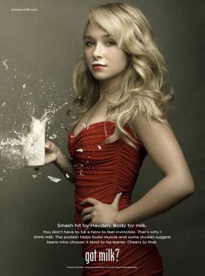 La actriz Hayden Panettiere, famosa por la serie 'Heroes', como imagen de la campaña estadounidense 'Got milk?' en favor del consumo de leche de vaca.