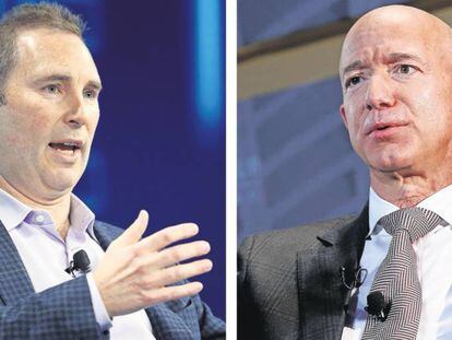 Andy Jassy y Jeff Bezos, el futuro y el actual CEO de Amazon.  