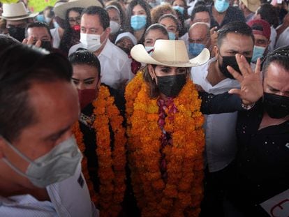 Evelyn Salgado, este jueves en un acto de campaña en la ciudad de Chilpancingo.