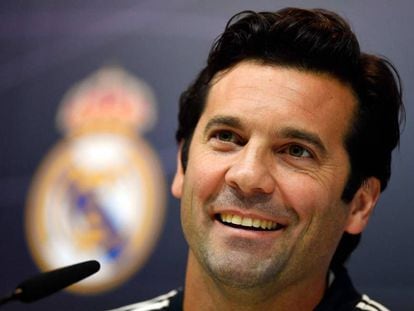 Solari, durante su primera rueda de prensa en el Real Madrid.