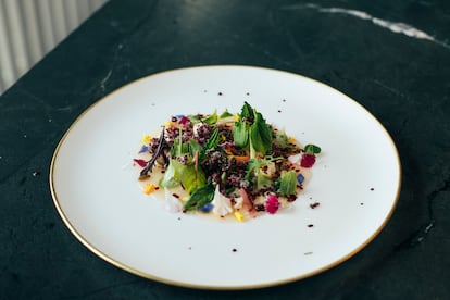 Plato 'Huerto camiño da serpe', elaborado con productos disponibles en cada momento. 