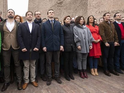 Acto celebrado en febrero por la unidad de España y por la convocatoria de elecciones generales, en la Plaza de Colón (Madrid).