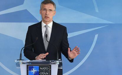 Jens Stoltenberg, en la conferencia de prensa posterior a la reuni&oacute;n del Consejo OTAN-Rusia.