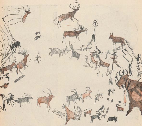 Figuras animales de la parte izquierda del Abrigo Grande de Minateda, en una imagen publicada por la revista francesa 'Floreal' en 1920.