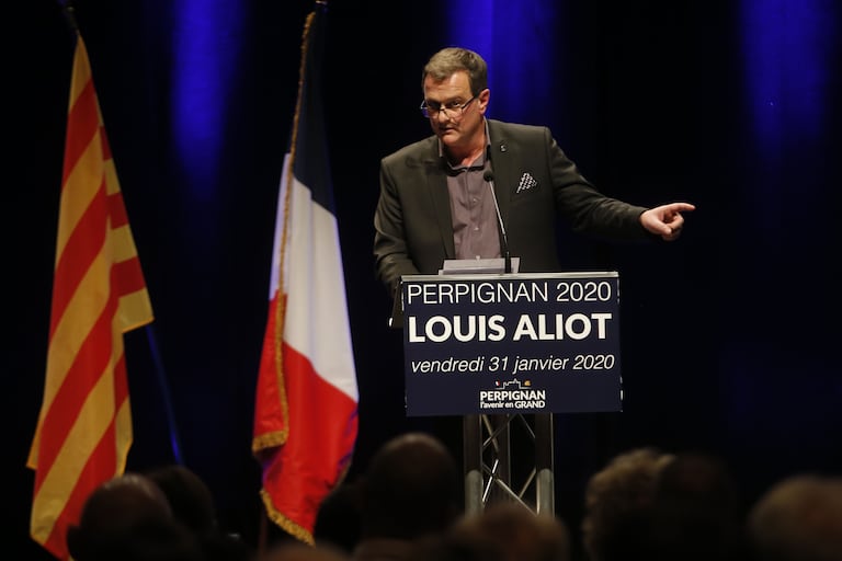 Louis Aliot, favorito para la alcaldía de Perpiñán, en un mitin el 31 de enero pasado