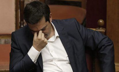 El primer ministro griego, Alexis Tsipras, tras su discurso en el Parlamento, el 5 de junio.