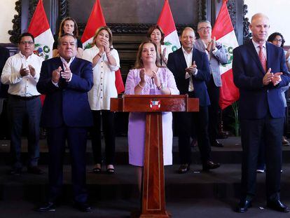 Dina Boluarte durante su discurso de este sábado, en Lima (Perú).