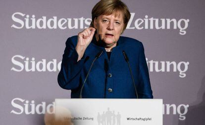 La canciller alemana, Angela Merkel, en un acto ayer.