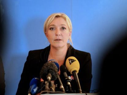 Marine Le Pen en un discurso hoy en Henin-Beaumont.