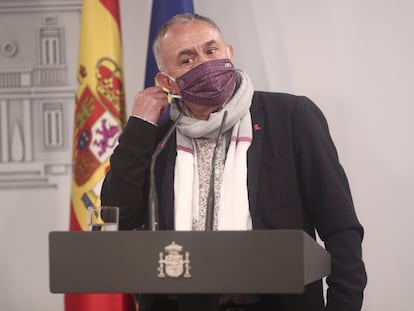 El secretario general de UGT, Pepe Álvarez, comparece en rueda de prensa tras la constitución con el Gobierno de la Mesa de Diálogo Social para la Recuperación, la Transformación y la Resiliencia, en Moncloa, Madrid, el 16 de noviembre.